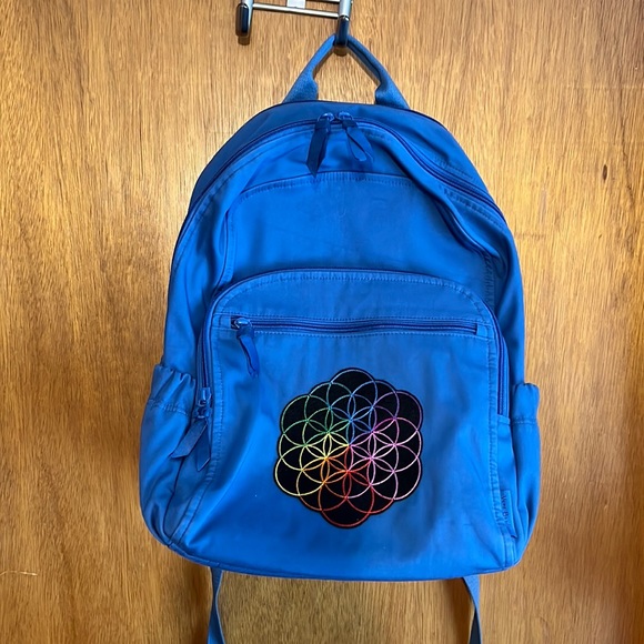 Vera Bradley Campus Backpack Summer Rain Blue CUSTOMIZED Like New COLDPLAY - Picture 1 of 12